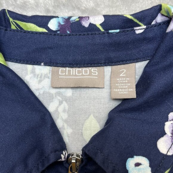 Chico's Women's Jacket Size 2 (L 12) Floral‎ Poplin Cotton Zip-Up Layer Blazer - Picture 3 of 10